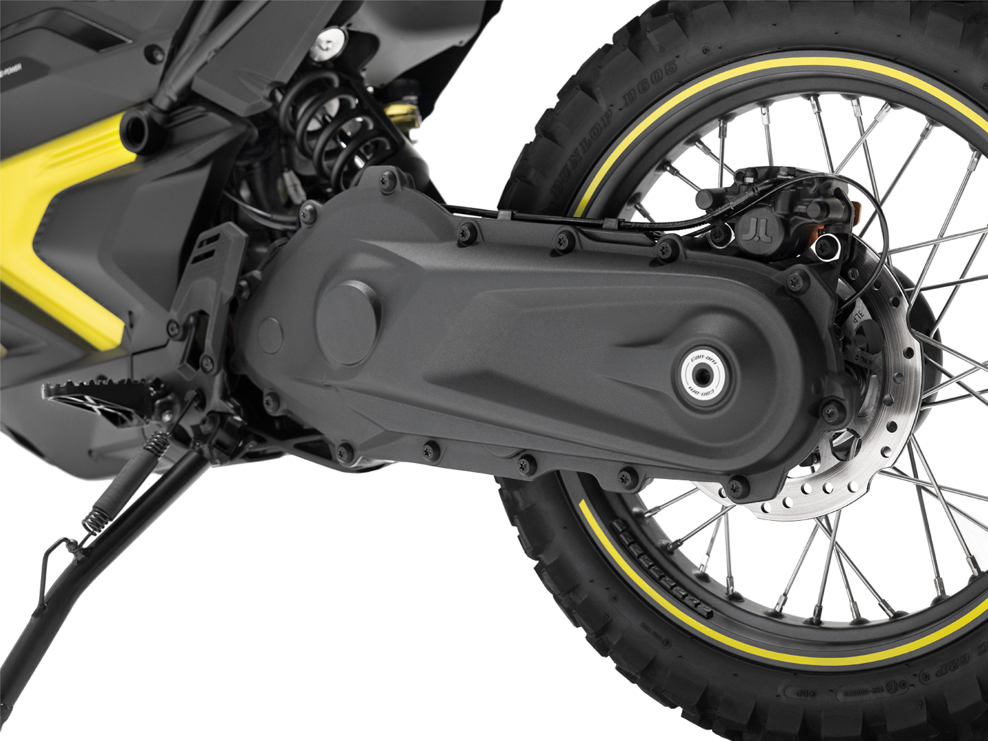 View of the chain case on the Can-Am Origin ev motorcycle